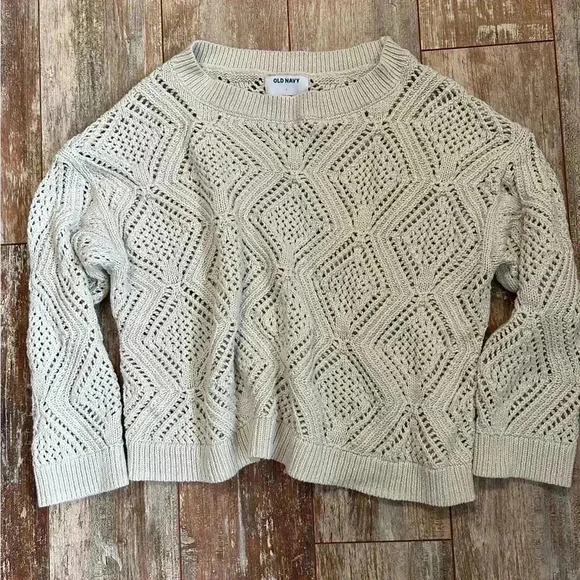 Women’s Old Navy Crochet Sweater with 3/4 sleeves in cream. Size Large - Picture 1 of 4